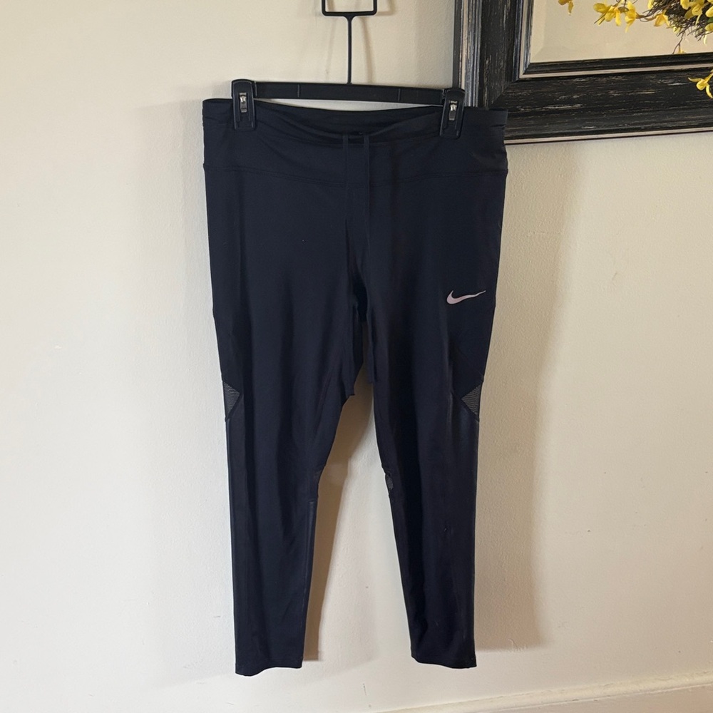 Nike Black Cropped Training Leggings with White Swoosh